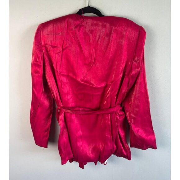 ZARA Womens Blazer Hot Pink Fuchsia Satin Belted Tie Double Breasted Size L - Picture 3 of 11